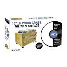Houten Krat Op Wielen Voor Vinyl LP's - Tot 80 LP'S- Teak colour