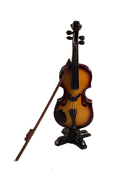Miniatuur viool met strijkstok en stander