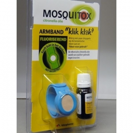 Mosquitox muggenbandje met flesje citronella olie in 3 kleuren