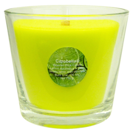 XL citronella kaars in glas met stil houtlont 700 g in geschenk doos