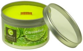 Citronella Kaars houtlont - Groot venster blik - Frisse geur - 320 g