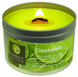 Citronella Kaars houtlont - Groot venster blik - Frisse geur - 320 g