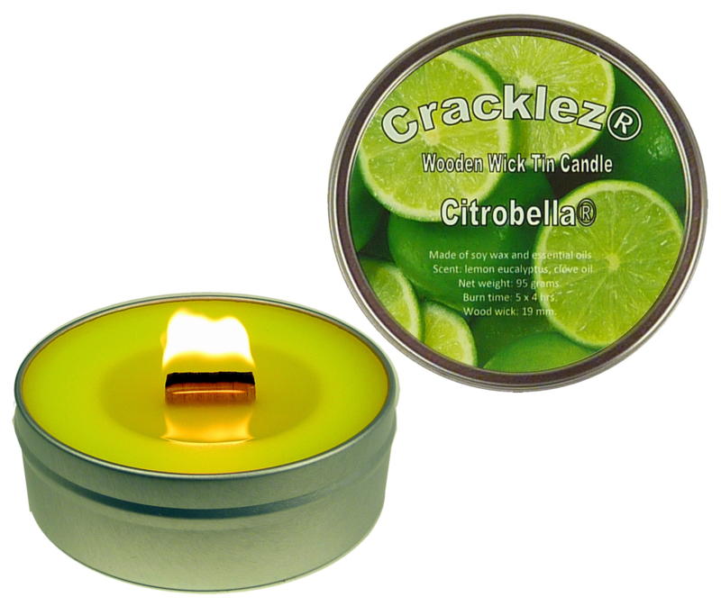 Cracklez® Houten Lont Citronella Kaars in blik. Lime. Aromatherapie.