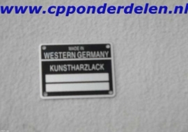 911249 Metalen plaatje Kunstharzlack