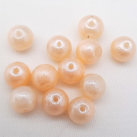 Glaskralen Pearl Glitter - Pastel Coral Peach - 6 mm