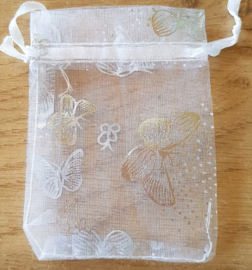 Organza zakjes Wit - Vlinders zilver