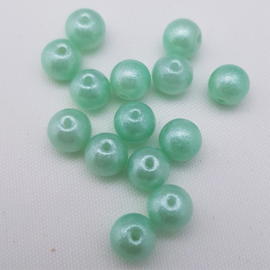 Glaskralen Pearl Glitter - Pastel Turquoise Green - 6 mm