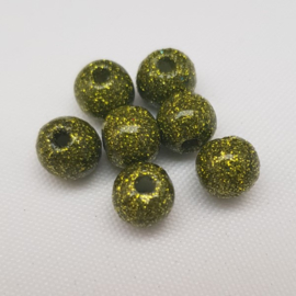 Glitter Kralen - Olive Green - 6 mm