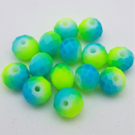 Glaskralen Blauw-Groen Facet 8 x 6 mm