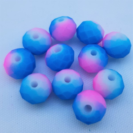 Glaskralen Licht Blauw Roze Facet Mat 8 x 5 mm