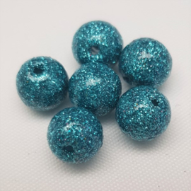 Glitter Kralen - Turquoise Blue - 8 mm