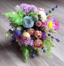 Boeketje droogbloemen - Roosjes met Lila Groen