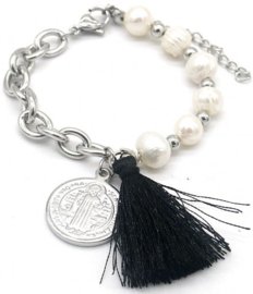 Armband RVS parels zilver
