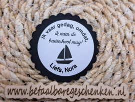 Gepersonaliseerde sticker "Afscheid" Ik vaar gedag
