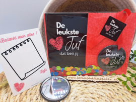 Jufcadeautje spiegeltje "Leukste Juf" zwart