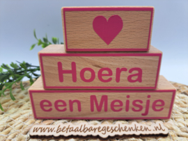 Houten blokken "Hoera een meisje"