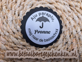 Gepersonaliseerde sticker "Afscheid" Aju paraplu