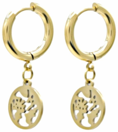Oorbellen RVS rond hangertje goud