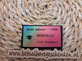 Gepersonaliseerde sticker "Geslaagd" rechthoek