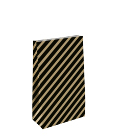 Cadeauzak "Stripes"Zwart/Goud Middel