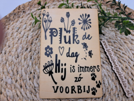 Houten kaart "Pluk de dag"