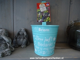 Leuke hangpot "Juf" blauw