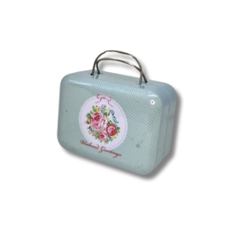 miniatuur koffer licht blauw rozen