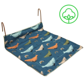 Radiatorhangmandje (walvisjes blauw met mint)
