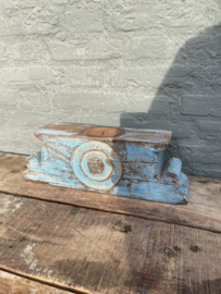 Oude element kandelaar blauw hout