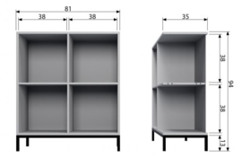 Stapelkast Lower case 4 vakken betongrijs incl. onderstel