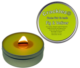 Cracklez® Knetter Houten Lont Geur Kaars in blik Fig & Vetiver. Designer Parfum Geinspireerd. Licht-groen.