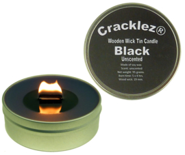 Cracklez® Knetter Houten Lont Kaars in blik Black. Geurloos. Zwart.