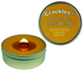Cracklez® Knetter Houten Lont Geur Kaars in blik Chestnuts & Brown Sugar. Caramel en Noten. Caramel-bruin.