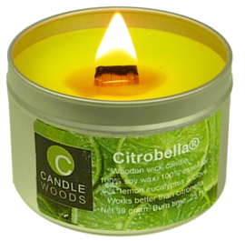 Citrobella® Kleine citronella kaars in blik met vensterdeksel en houtlont 90 g
