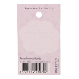 Rozenkwarts hartje “Heel veel liefde” op een Roze Kaart (9×5,5cm)