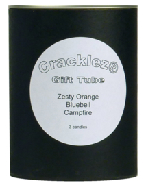 Cracklez® Geschenkset zwart met 3 knetter ongeparfumeerde houtlont kaarsen naar keuze