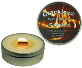 Cracklez® Knetter Houten Lont Geurkaars in blik Campfire. Dennenhout Kampvuur Geur. Ongekleurd.