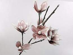 Foam - Bloemen  Magnolia  kleur  Wit  Lila  Lengte 105 cm  12 stuks