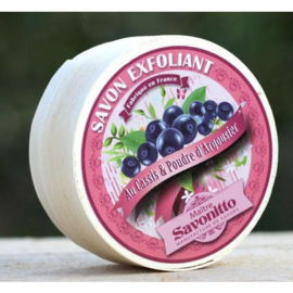 Maitre Savonitto - Lichte Scrub  Zeep Cassis Geur  in Houten Doosje - 100 gram.