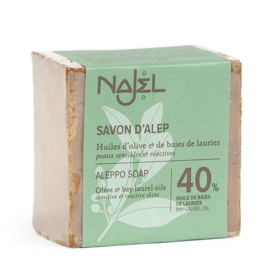 Najel - 	Aleppo - Zeep - Olijf - Olie - 40% laurierbesolie - Eczeemhuid - 185 gram.