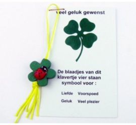 Kaartje - Klavertje Vier Lieveheersbeestje - Veel geluk gewenst - Kado Idee