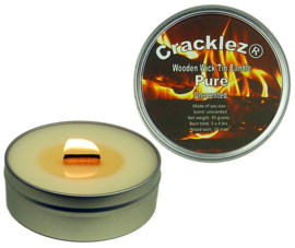 Cracklez® Knetter Houten Lont Kaars in blik Pure. Geurloos. Ongekleurd.