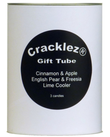 Cracklez® Geschenkset wit met 3 knetter ongeparfumeerde houtlont kaarsen naar keuze