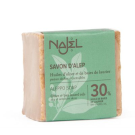 Najel - 	Aleppo Zeep  Zuiver Plantaardige Olijfzeep & 30% Laurierbesolie - 170 gram.