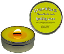 Cracklez® Knetter Houten Lont Geurkaars in blik Sparkling Lemon. Citroen Geur. Geel.