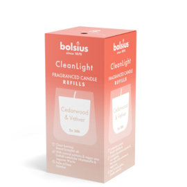 Bolsius - Clean Light Navullingen Cedarwood & Vetiver 2 stuks.