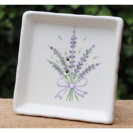 Lumière de Provence - Zeepbakje - Vierkant  - Wit - Bosje Lavendel - Aardewerk