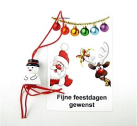 Kerstkaartje - Fijne Feestdagen Gewenst - Vrolijke Sneeuwpop Hanger