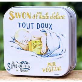 La Savonnerie de Nyons -  Vierkant  Blikje  Zeep  Baby  Coton Katoen Geur  - 100 gram.