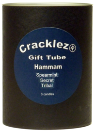 Cracklez® Geschenkset Hammam met 3 knetter houtlont geur kaarsen: spearmint hammam, tribal hammam en secret hammam